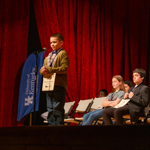 A participant in the College of Education's inaugural spelling bee last year. Photo by Amanda Nelson. 