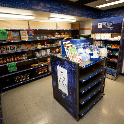 a photo of shelves stocked with food items at Big Blue Pantry