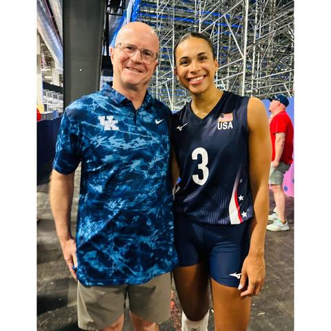 Kentucky Volleyball Head Coach Craig Skinner traveled to the Paris Olympics to support former UK volleyball player Avery Skinner. Photo provided by Katy Poole. 