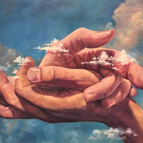 picture of artwork featuring hands clasping by Ember Kawarada