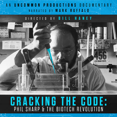 Cracking the Code movie poster shows Phil Sharp in lab