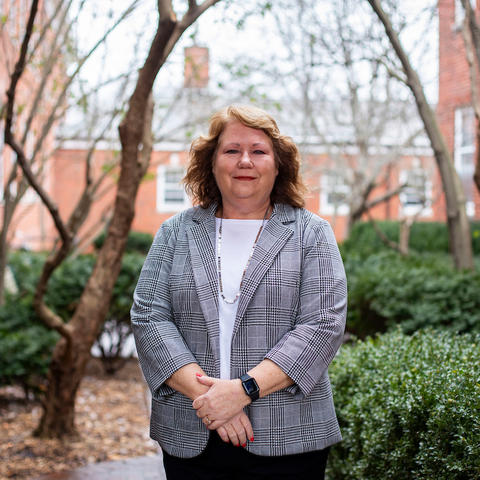 photo of Debra Ross in courtyard