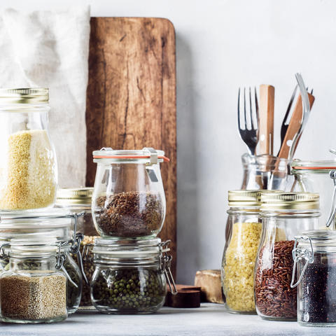 Pantry items in glass containers