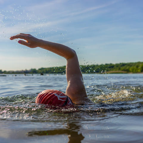 A swimmer in a lake