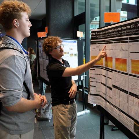 Seth Thompson, a graduate student in geo physics, was the People's Choice award winner for the Graduate Poster Competition at the Sustainability Showcase. 