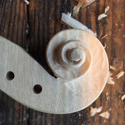 The "scroll" on a violin carved from a single piece of maple