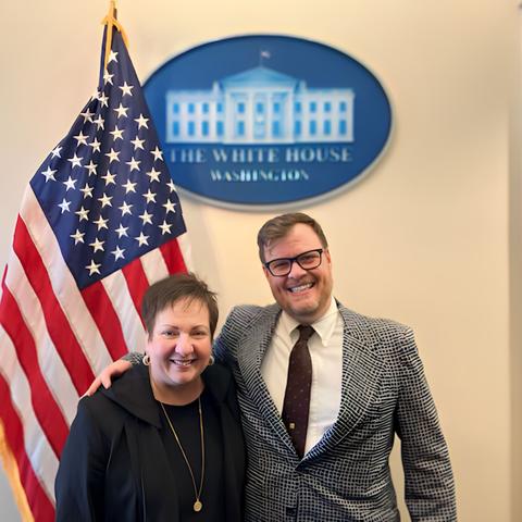 Left to right: Lu Young, Ed.D., UK College of Education clinical professor in the Department of Educational Leadership Studies, with Zac Chase, Digital Equity Fellow for the Office of Educational Technology at the U.S. Department of Education.