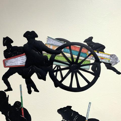 detail image of soldiers moving canon from Ivy Johnson Fleming’s mural “A Call to Arms"