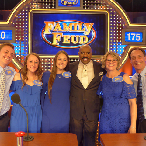 photo of Konchel family and Steve Harve on "Family Feud"