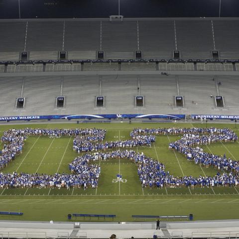 photo of students making a "K" on Kroger Field during K Week
