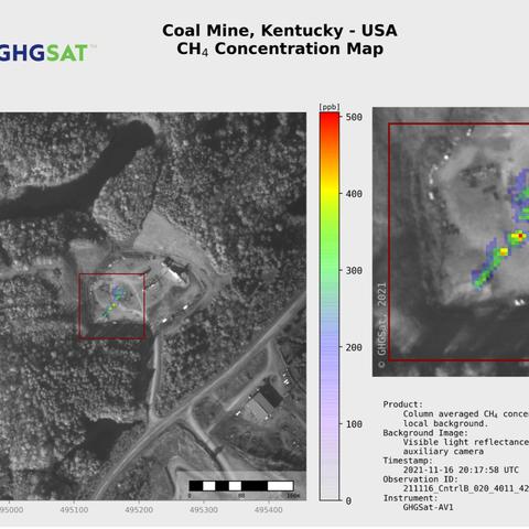 Airplane-based methane survey by GHGSat at the ventilation fan for Pride Mine in Muhlenberg County, Kentucky. 