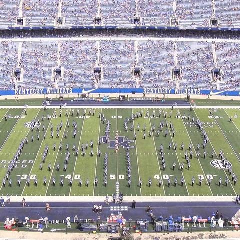 photo of Wildcat Marching Band in 22 formation at UK's opening game of 2019