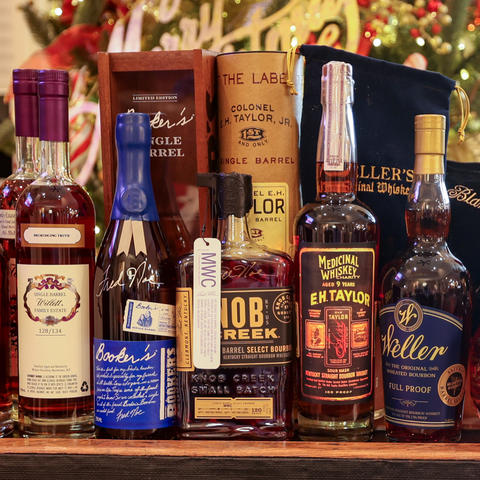 image of row of bourbon bottles