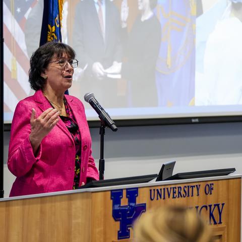 NIH Director Monica Bertagnolli, M.D., addressed UK research leaders and leaders of UK's biomedical RPAs and shared NIH's upcoming research goals. Jeremy Blackburn, Research Communications