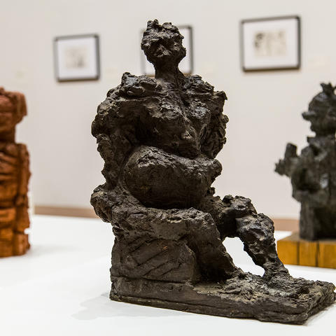 photo of "Semi-Aggressive" by Reuben Kadish and surrounded by 2 other sculptures
