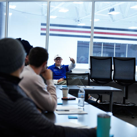 Photo of Matt Moore Speaking with S4C in a Meeting.