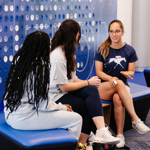 Students studying Sport and Exercise Psychology meet at the Gatton Student Center. Photo by Beth Goins. 