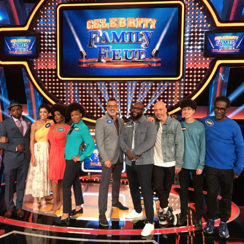 photo of Boyz II Men and Amber Ruffin and family on Celebrity Family Feud