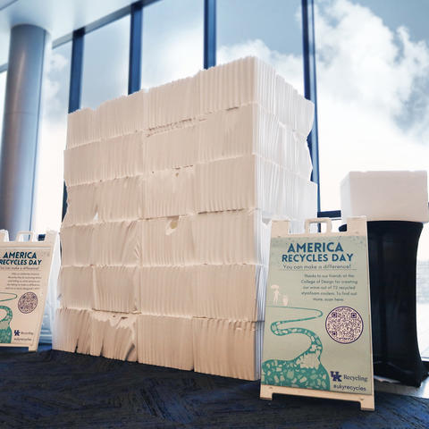 Made from Styrofoam coolers used by UK HeathCare, the “wave” will be on display at the Gatton Student Center Nov. 15-19. 