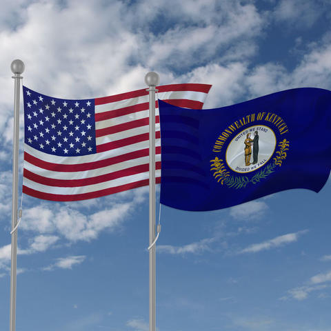 photo of Kentucky flag and American flag