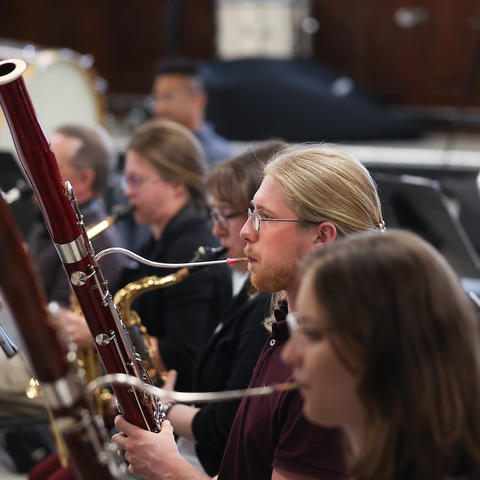 Bassoonists in a wind ensemble