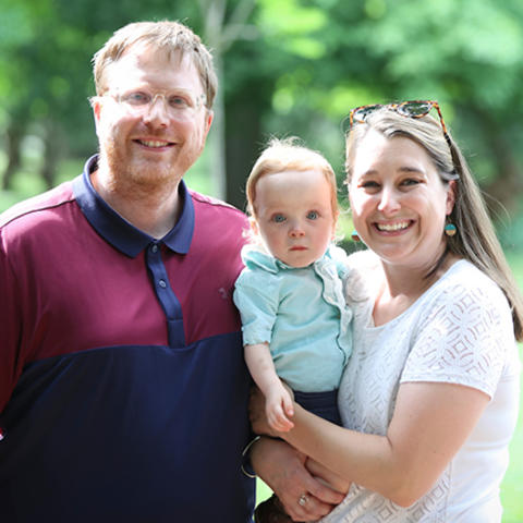 composite of two images. On left, Tiffany Arps. On right, the Polston family