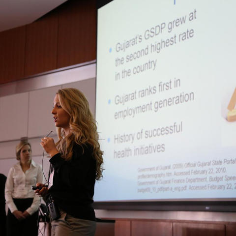 Unidentified student presents her thesis at the Global Health Case Competition