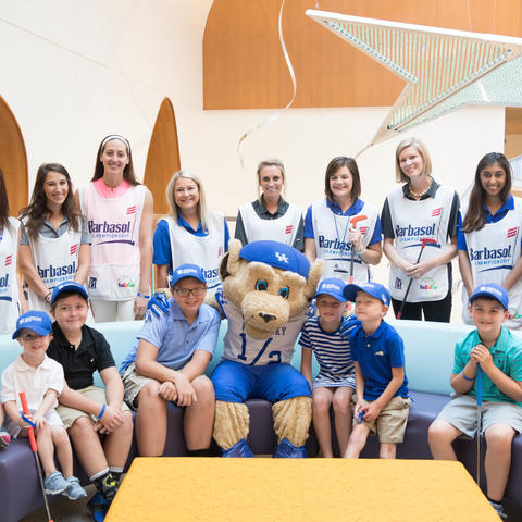 KCH patients with Scratch the UK Mascot and volunteer caddies