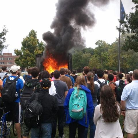 photo of simulated residence hall room fire