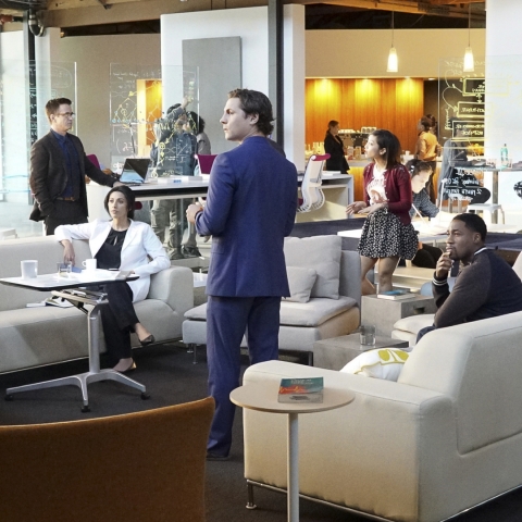 scene of cast in meeting space from "Pure Genius" on CBS