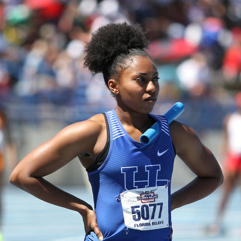 photo of Javianne Oliver running for UK at Florida Relays